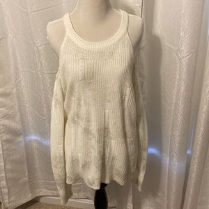 Cold shoulder glitter sweater